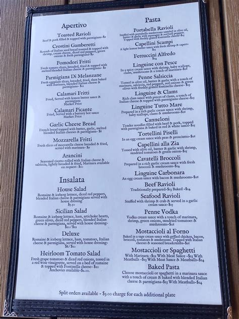 Dinner Menu : Zia's On The Hill, Saint Louis, Missouri.